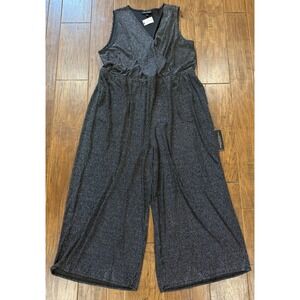NEW Lane Bryant Wide Leg Jumpsuit 22/24P‎ Petite Metallic Stripe Babydoll V Neck